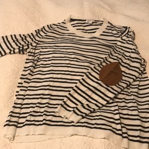 Black and white striped Market and Spruce sweater with elbow patches. Size 2X.